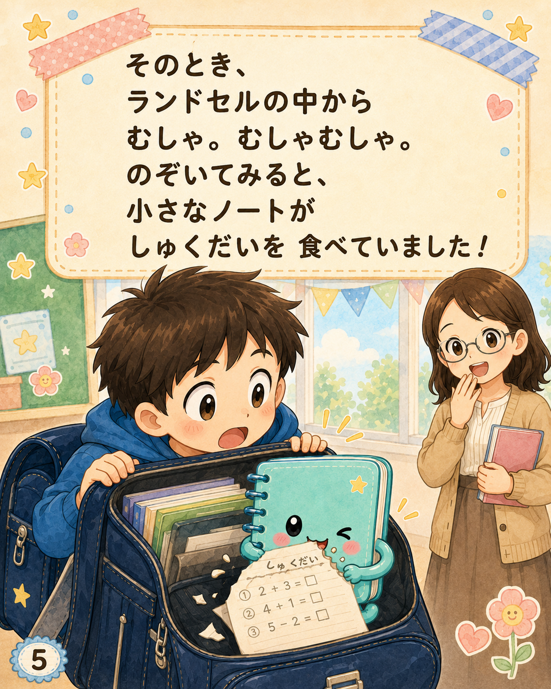 しゅくだいをたべるノート 5ページ目
