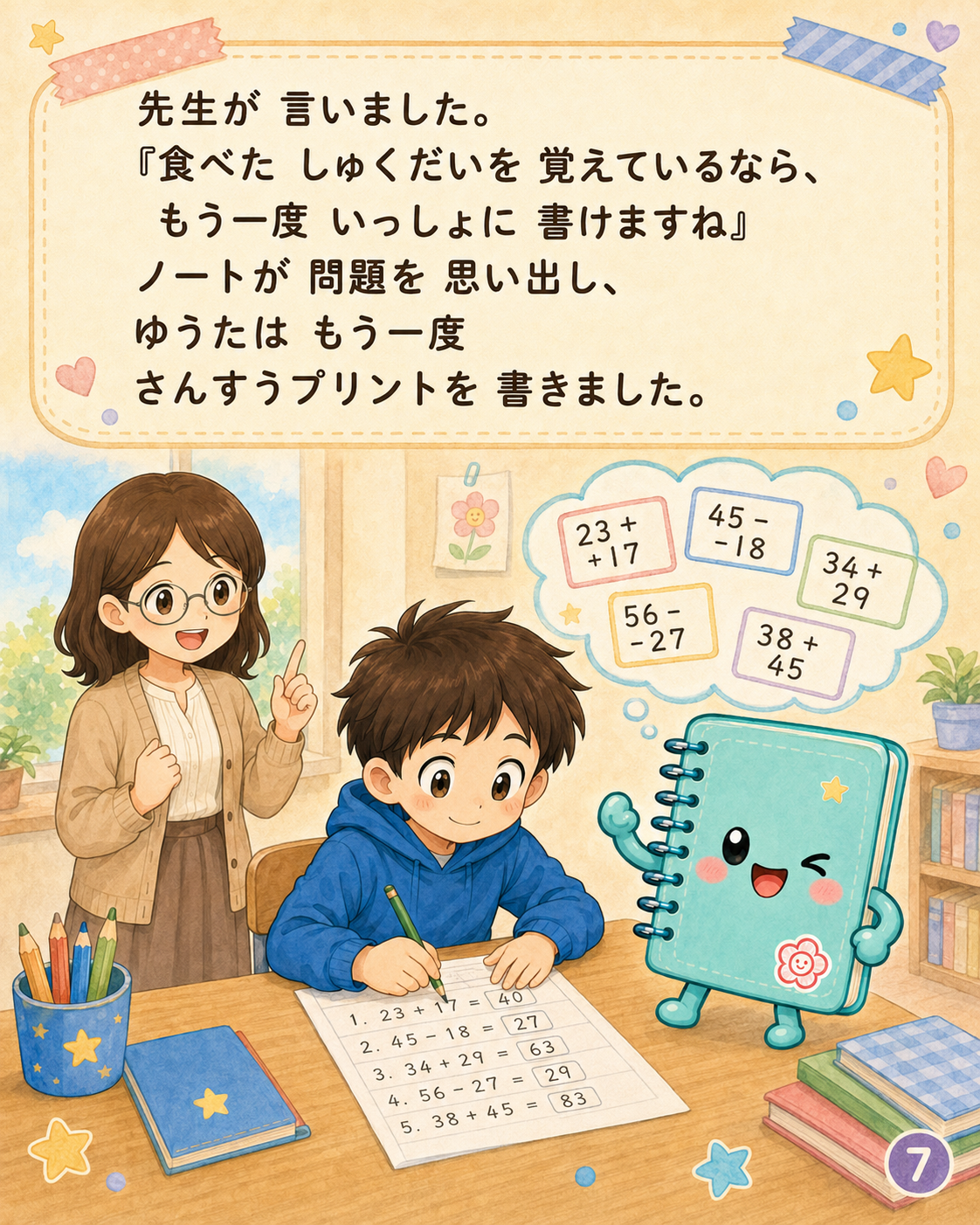 しゅくだいをたべるノート 7ページ目