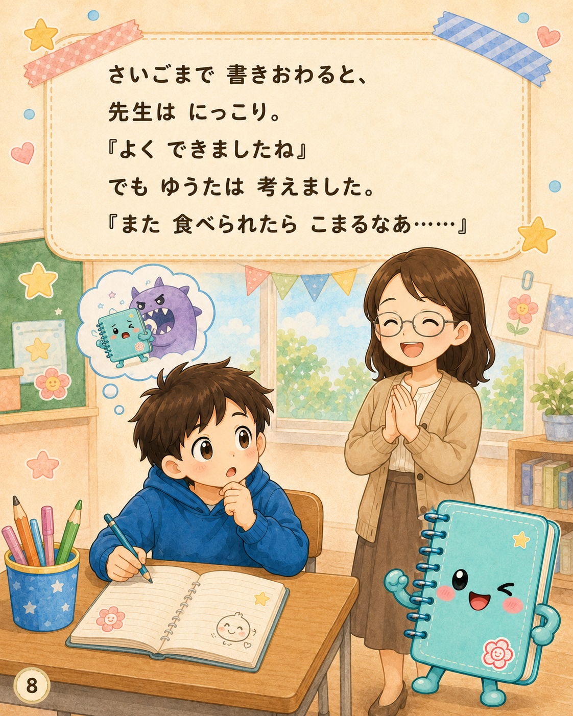しゅくだいをたべるノート 8ページ目