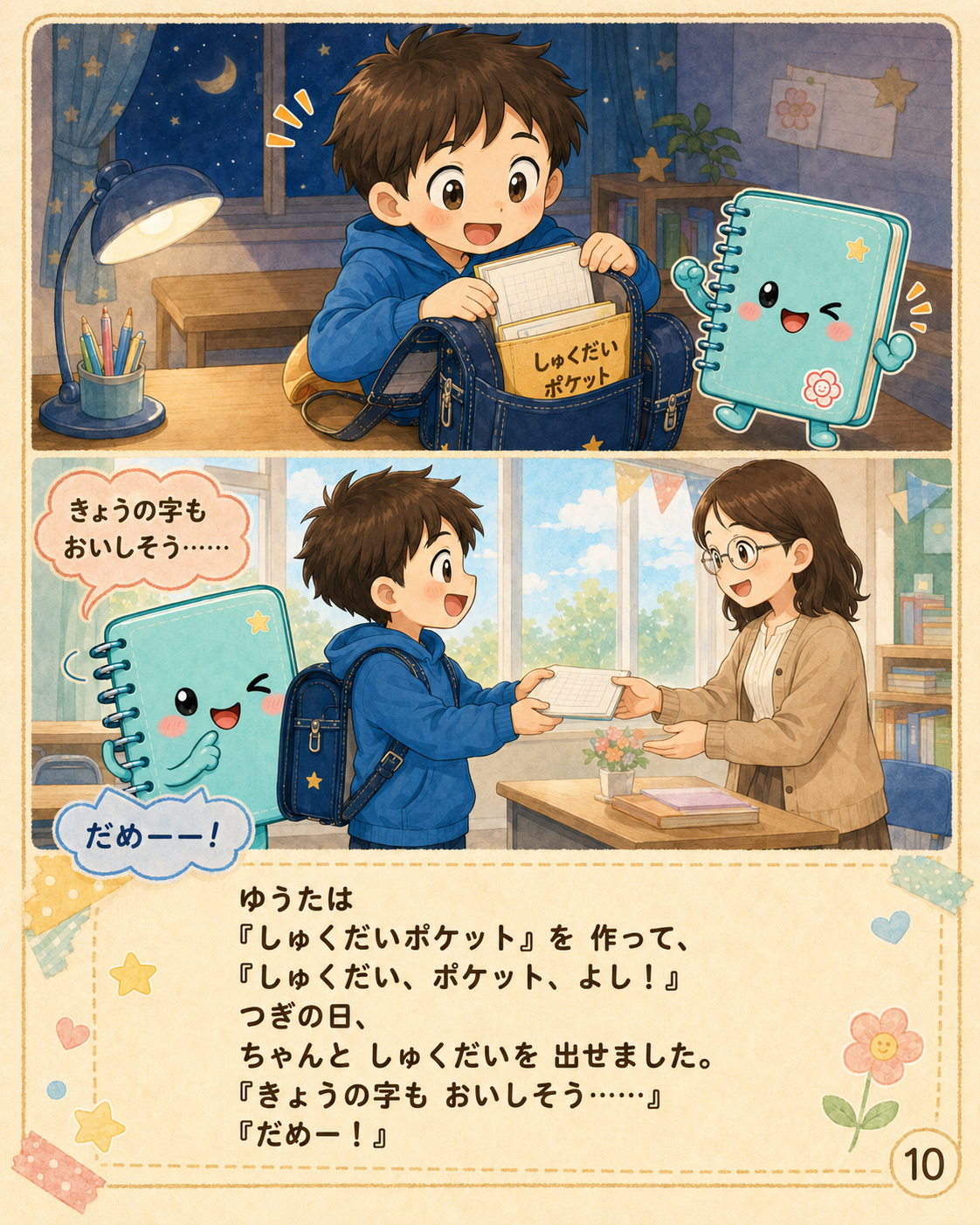 しゅくだいをたべるノート 10ページ目